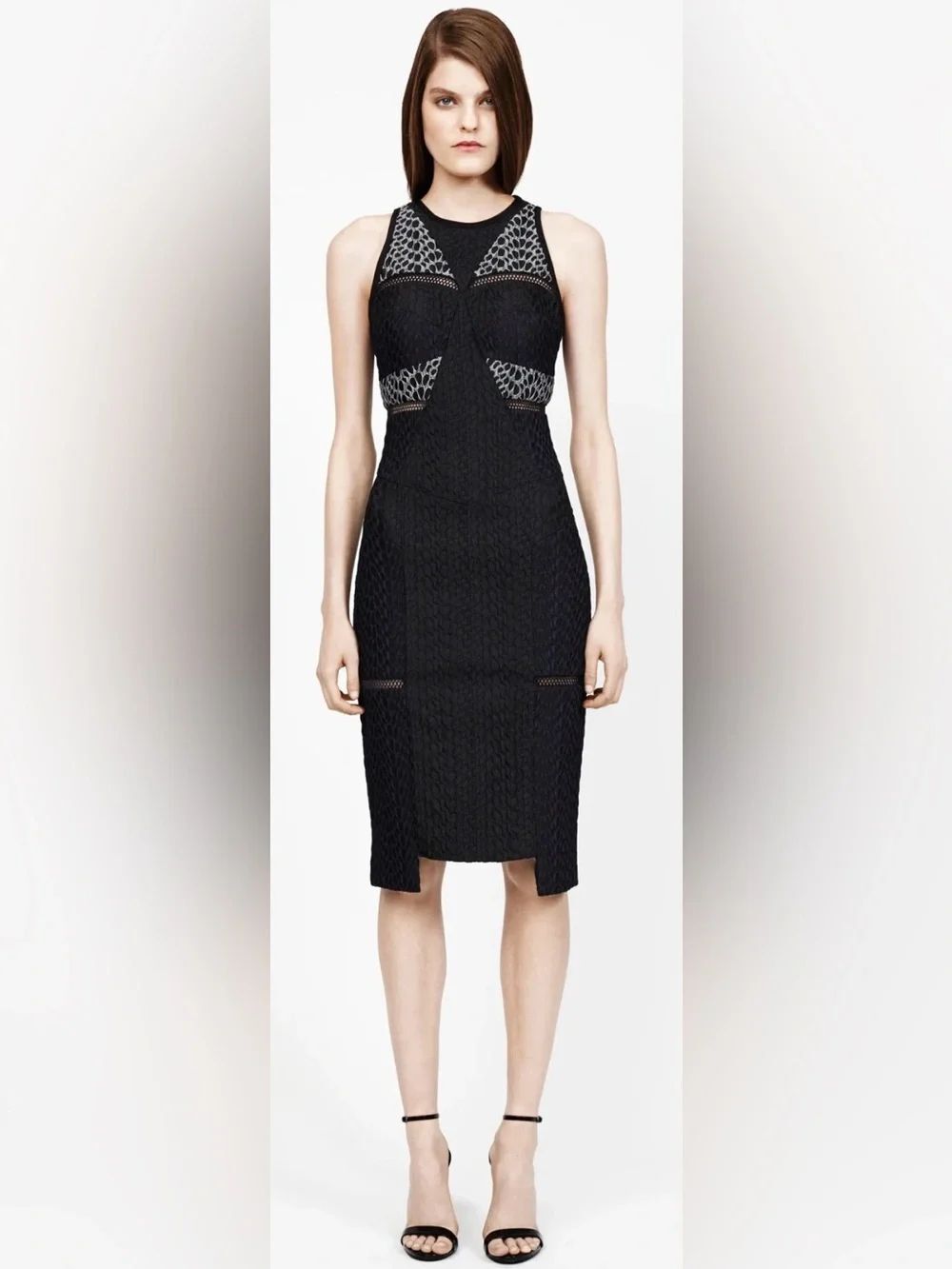 Jonathan Simkhai Black Lace-Panel Midi Dress, US0